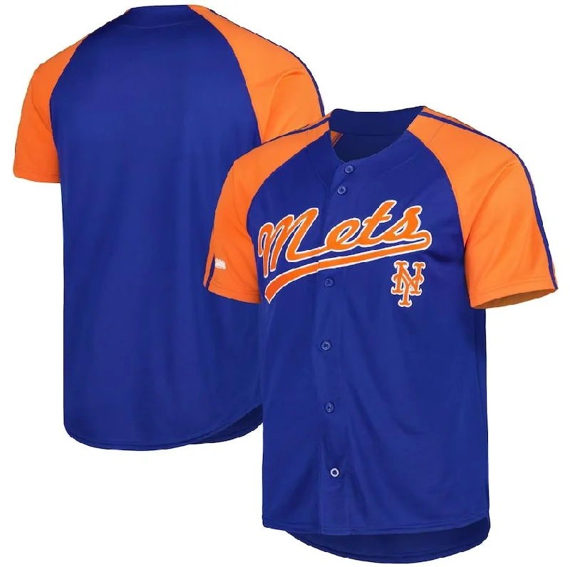 New York Mets Royal Stitches Button-Down Raglan Fashion Jersey Baseball Jerseys-NBA Custom Basketball Jerseys for Sale -