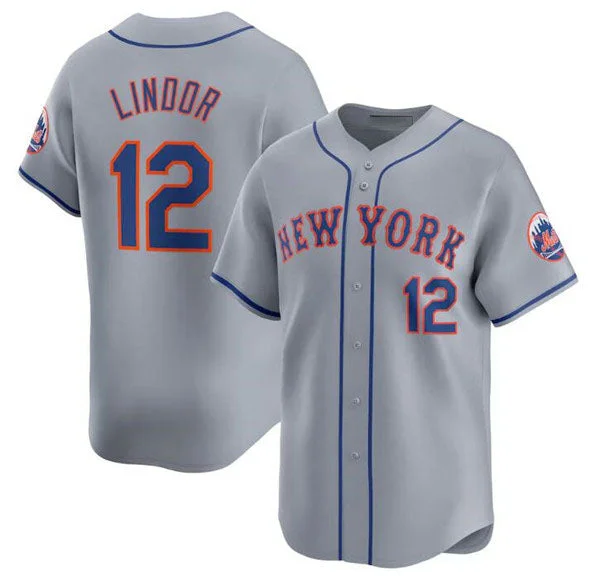 New York Mets #12 Francisco Lindor 2024 Gray Away Limited Stitched Baseball Jersey-NBA Authentic NBA Team Jersey -