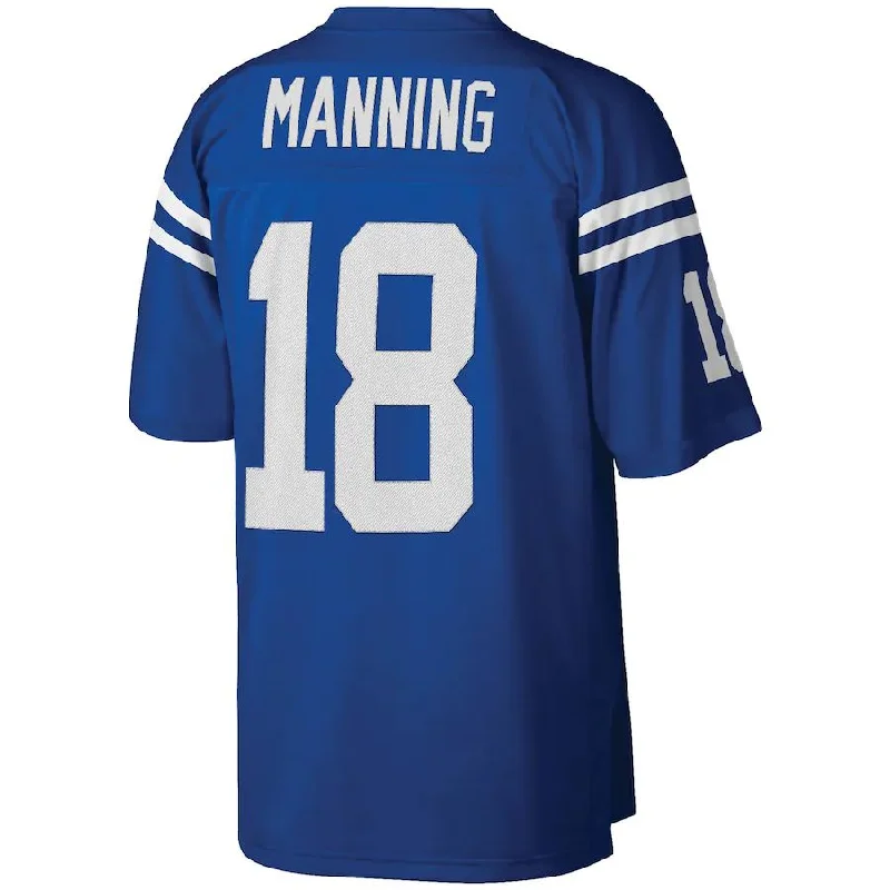 IN.Colts #18 Peyton Manning Mitchell & Ness Royal Legacy Replica Jersey Stitched American Football Jerseys-NFL Men’s NFL Jersey -