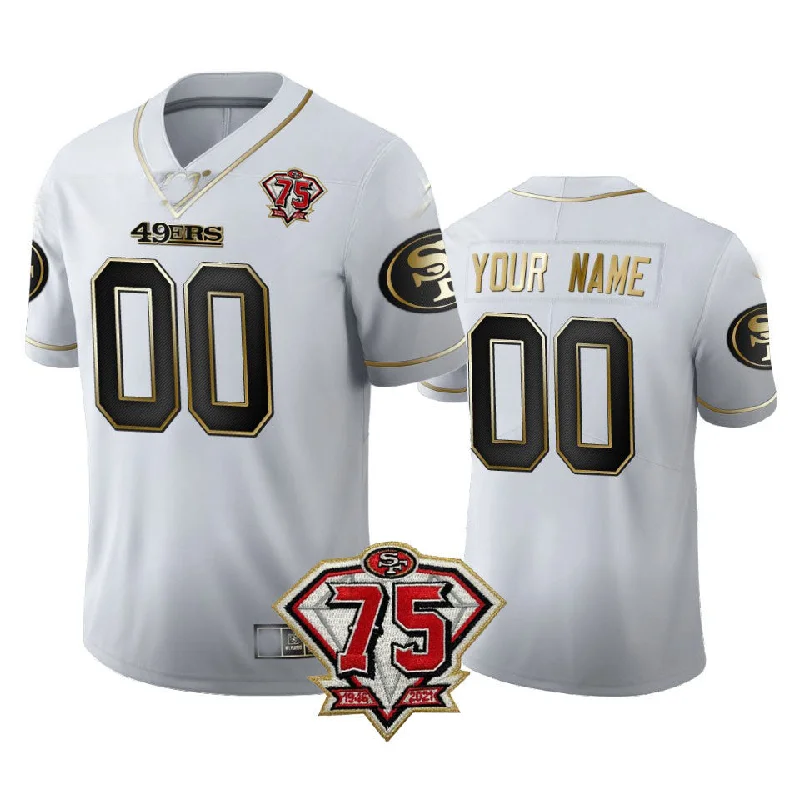 Custom SF.49ers Football White Golden Stitched American Football Jersey-NBA Jersey with Personalized Name -