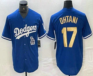 Los Angeles Dodgers #17 Shohei Ohtani Blue Gold Stitched Cool Base Jerseys Baseball Jersey-NBA Game-Worn NBA Jersey -