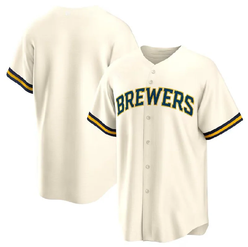 Milwaukee Brewers Cream Home Blank Replica Jersey Baseball Jerseys-NBA All-Star Game Jersey Sale -