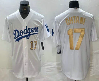 Los Angeles Dodgers #17 Shohei Ohtani Number White Gold Stitched Cool Base Jerseys Baseball Jersey-NBA Jersey with Player Name -