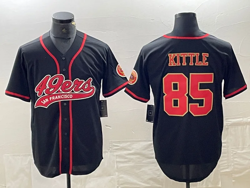 SF.49ers #85 George Kittle Black Red With Patch Cool Base Stitched Baseball Jersey-NBA NBA Team Jerseys with Player Name -