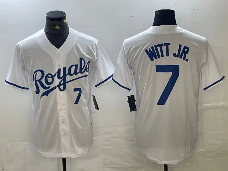 Kansas City Royals #7 Bobby Witt Jr Number White Cool Base Stitched Baseball Jersey-NBA Player Edition Basketball Jersey -