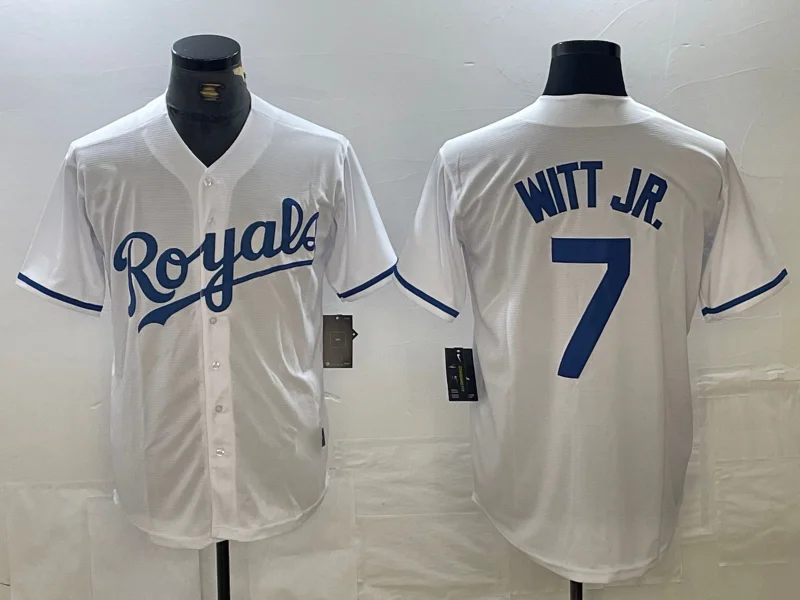 Kansas City Royals #7 Bobby Witt Jr Number White Cool Base Stitched Baseball Jersey-NBA Game Jersey for Fans -