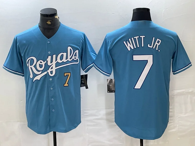 Kansas City Royals #7 Bobby Witt Jr Number Light Blue Cool Base Stitched Baseball Jersey-NBA Limited Edition NBA Jersey -