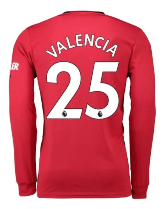 Antonio Valencia Long Sleeve 19/20 Home Jersey-AFC Jersey with Team Branding -