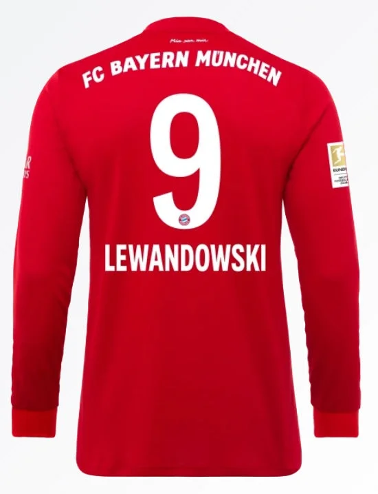 FC Bayern Lewandowski Long Sleeve 19/20 Home Jersey-AFC Official NFL Fan Gear -