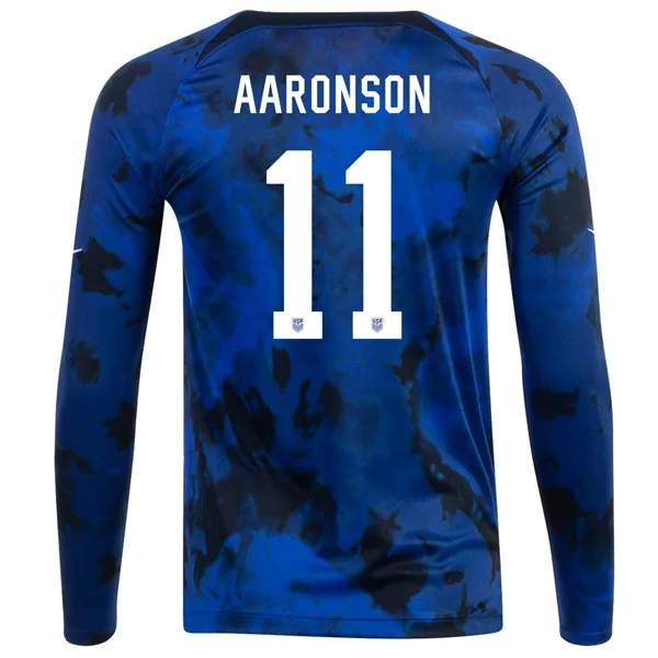 Nike United States Brenden Aaronson Long Sleeve Away Jersey 22/23 (Bright Blue/White)-AFC Team Jersey with Player’s Number -