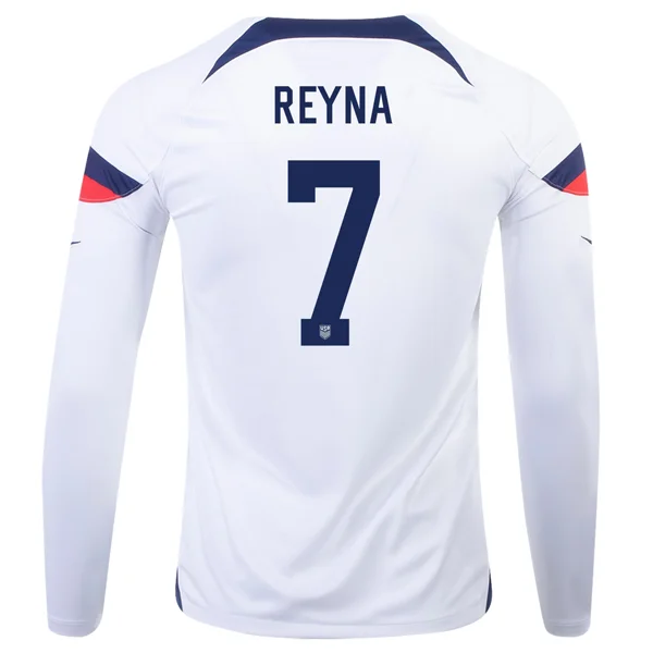 Nike United States Gio Reyna Home Long Sleeve Jersey 22/23 (White/Loyal Blue)-AFC Special Edition Football Jersey -