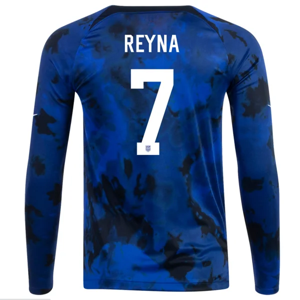 Nike United States Gio Reyna Long Sleeve Away Jersey 22/23 (Bright Blue/White)-AFC Super Bowl Jersey -