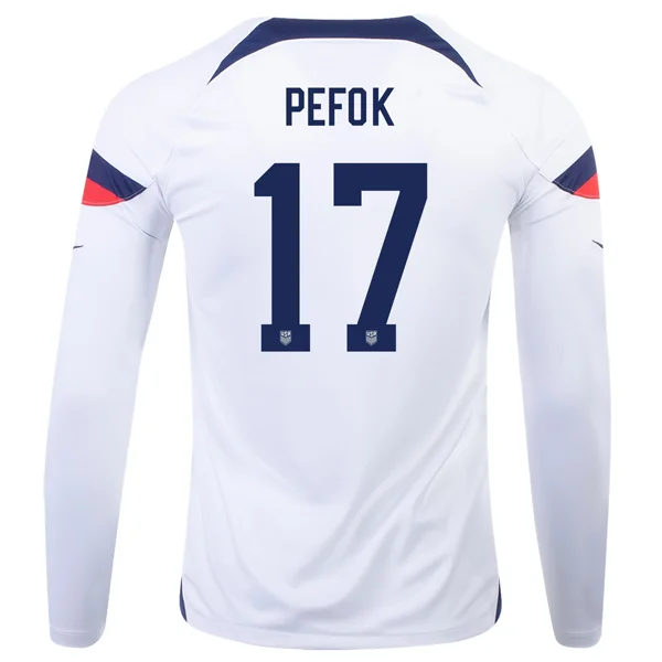 Nike United States Jordan Pefok Home Long Sleeve Jersey 22/23 (White/Loyal Blue)-AFC Official Game Jersey Online -