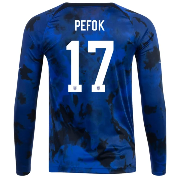 Nike United States Jordan Pefok Long Sleeve Away Jersey 22/23 (Bright Blue/White)-AFC Official NFL Jersey Online -