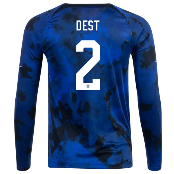 Nike United States Sergino Dest Long Sleeve Away Jersey 22/23 (Bright Blue/White)-AFC Jerseys for Fans -