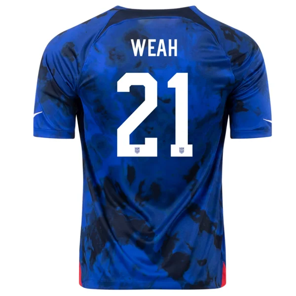 Nike United States Timothy Weah Away Jersey 22/23 (Bright Blue/White)-AFC Jersey with Name and Number -