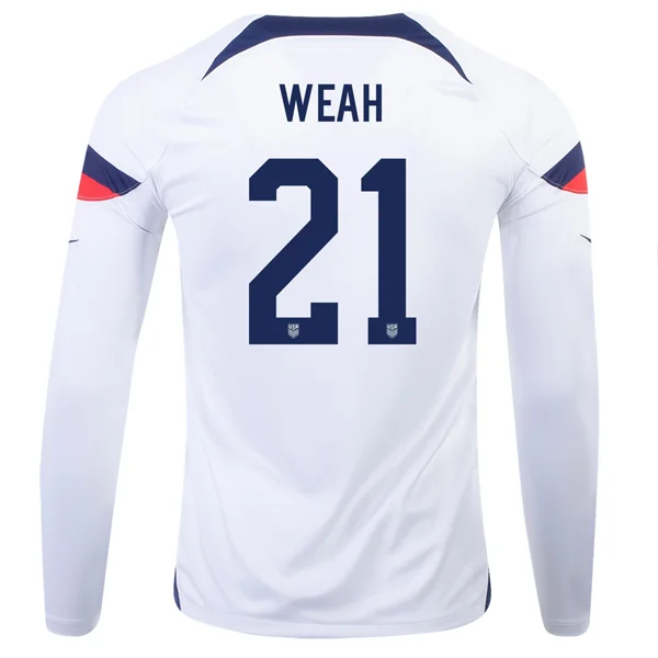 Nike United States Timothy Weah Home Long Sleeve Jersey 22/23 (White/Loyal Blue)-AFC Signature Edition Jersey -