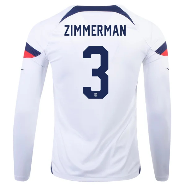 Nike United States Walker Zimmerman Home Long Sleeve Jersey 22/23 (White/Loyal Blue)-AFC Team Jersey with Embroidered Patch -