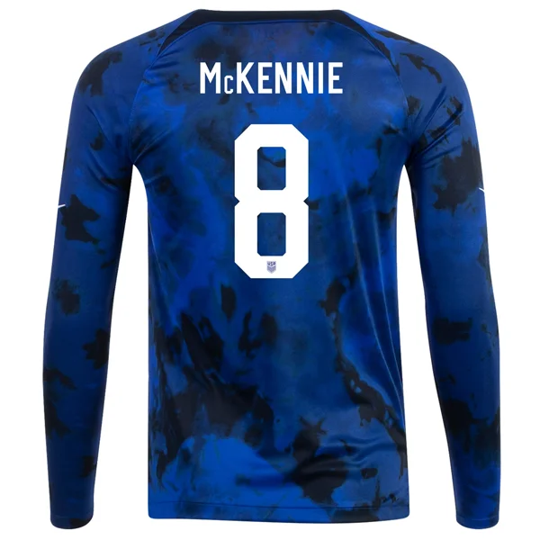 Nike United States Weston Mckennie Long Sleeve Away Jersey 22/23 (Bright Blue/White)-AFC Football Jersey with Name Tag -