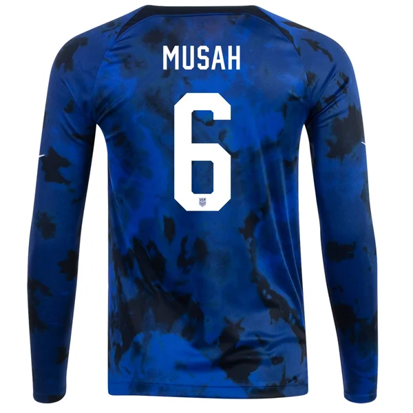 Nike United States Yunus Musah Long Sleeve Away Jersey 22/23 (Bright Blue/White)-AFC Football Jersey Customization -